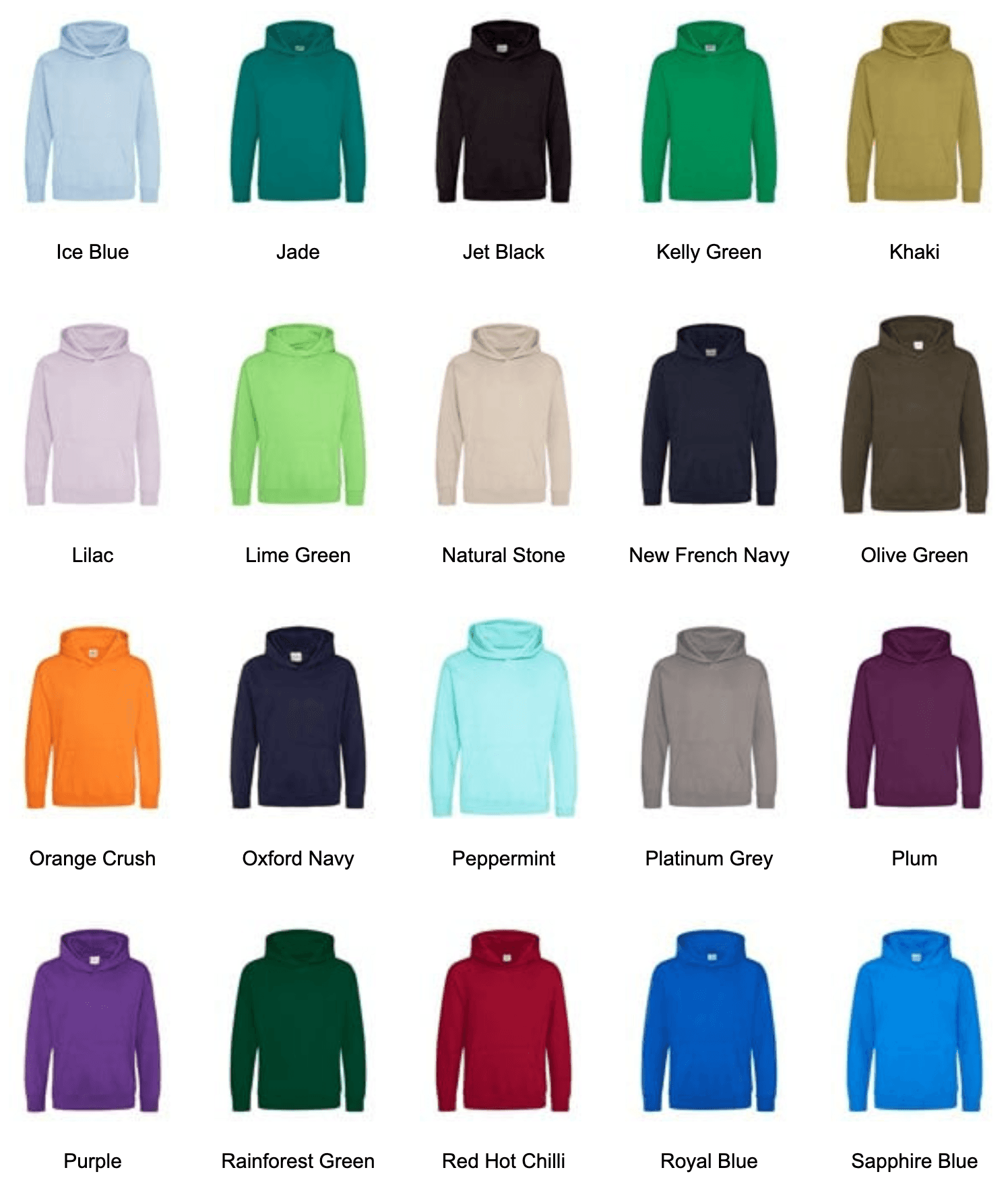Kids hoodie colours 