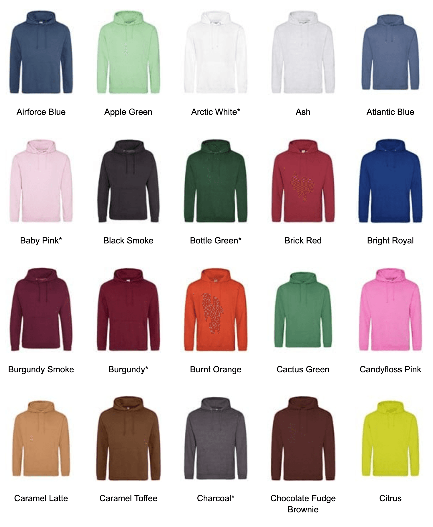 Adult hoodie colours
