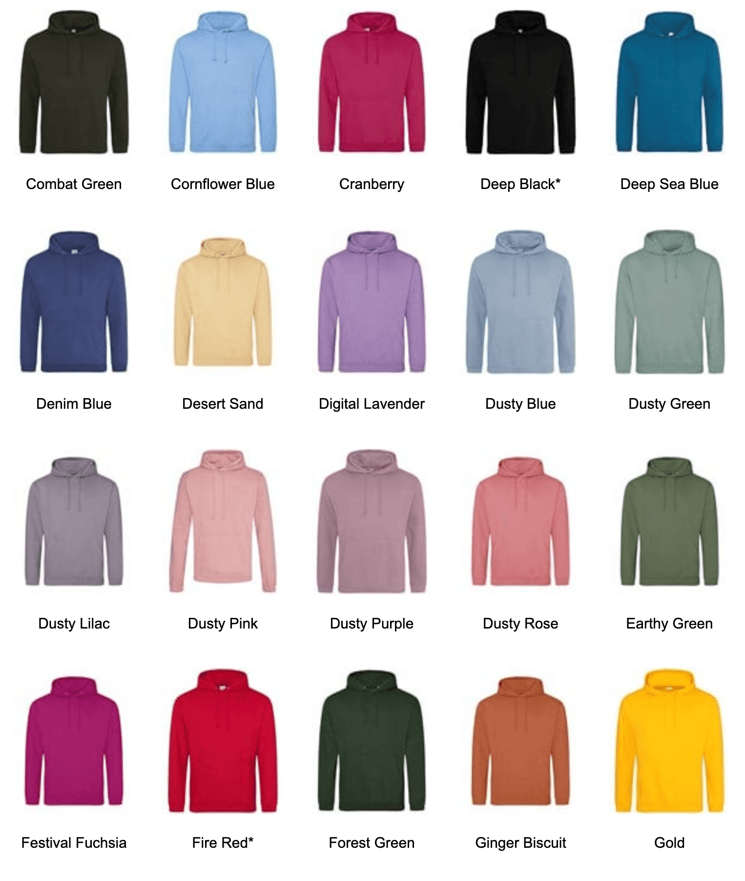 Adult hoodie colours