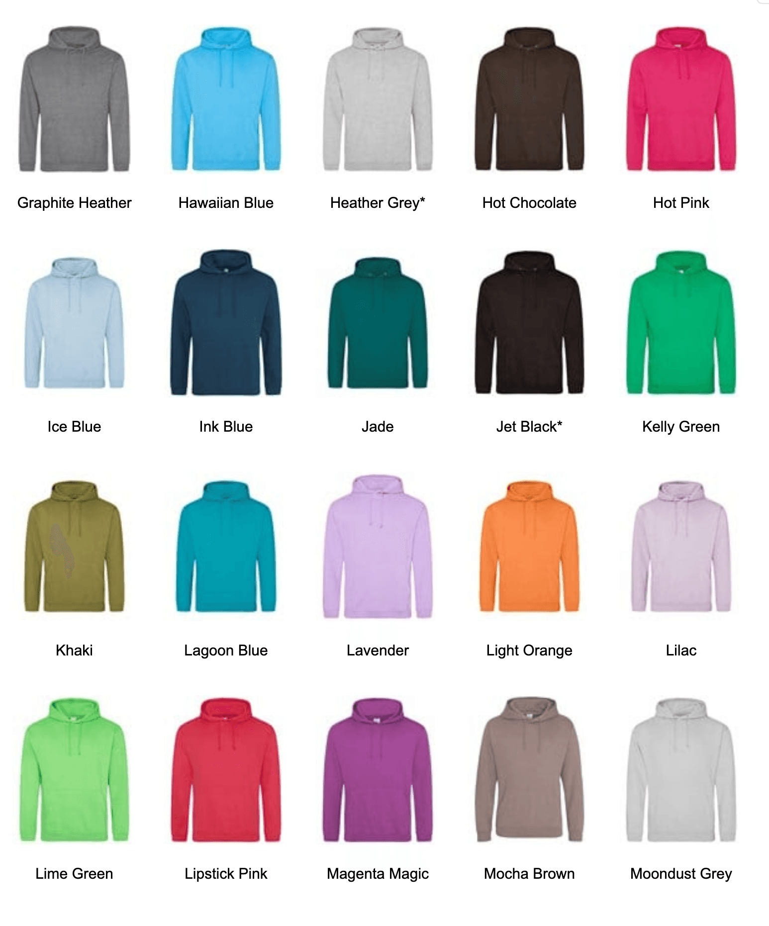 Adult hoodie colours