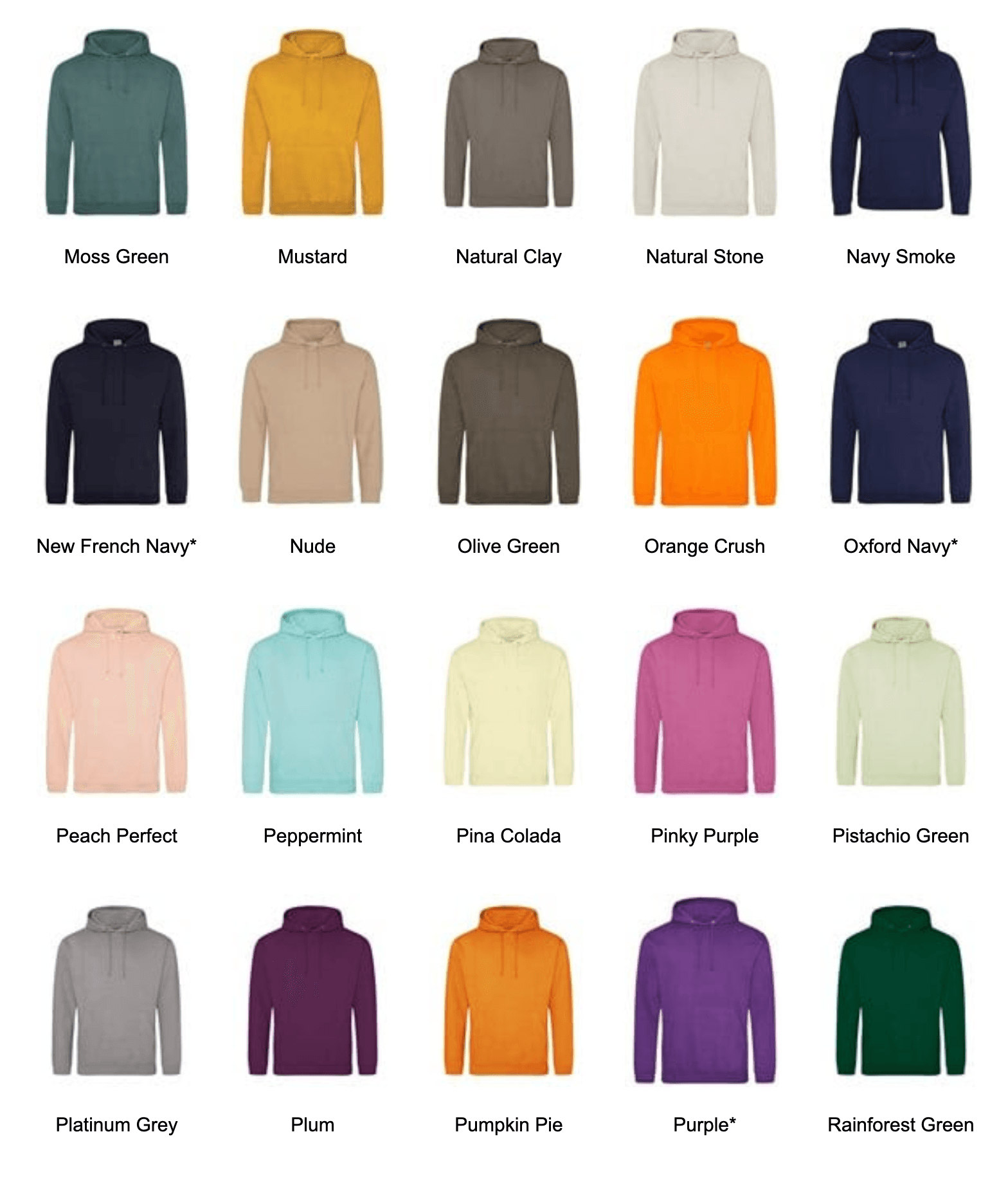 Adult hoodie colours