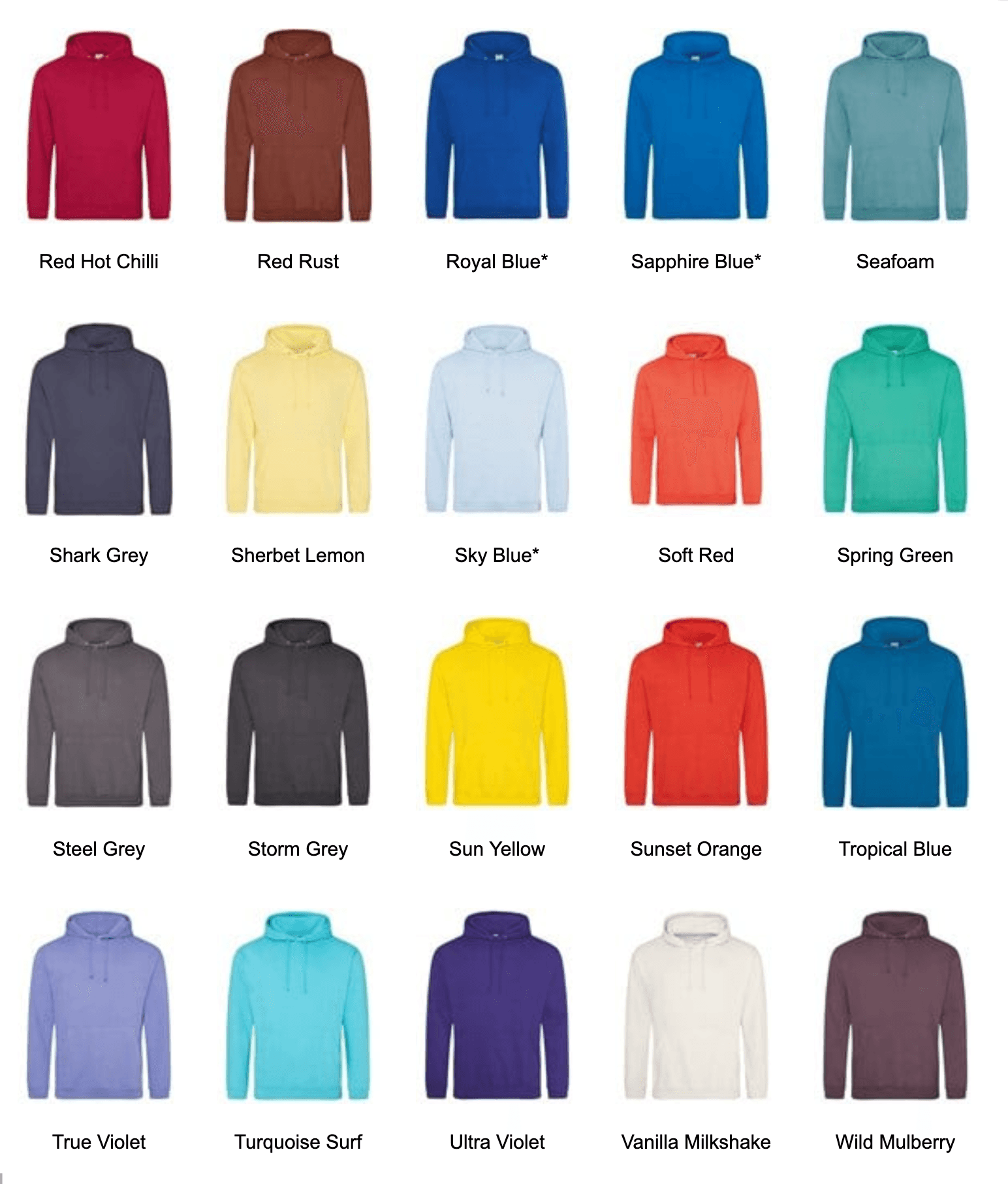 Adult hoodie colours